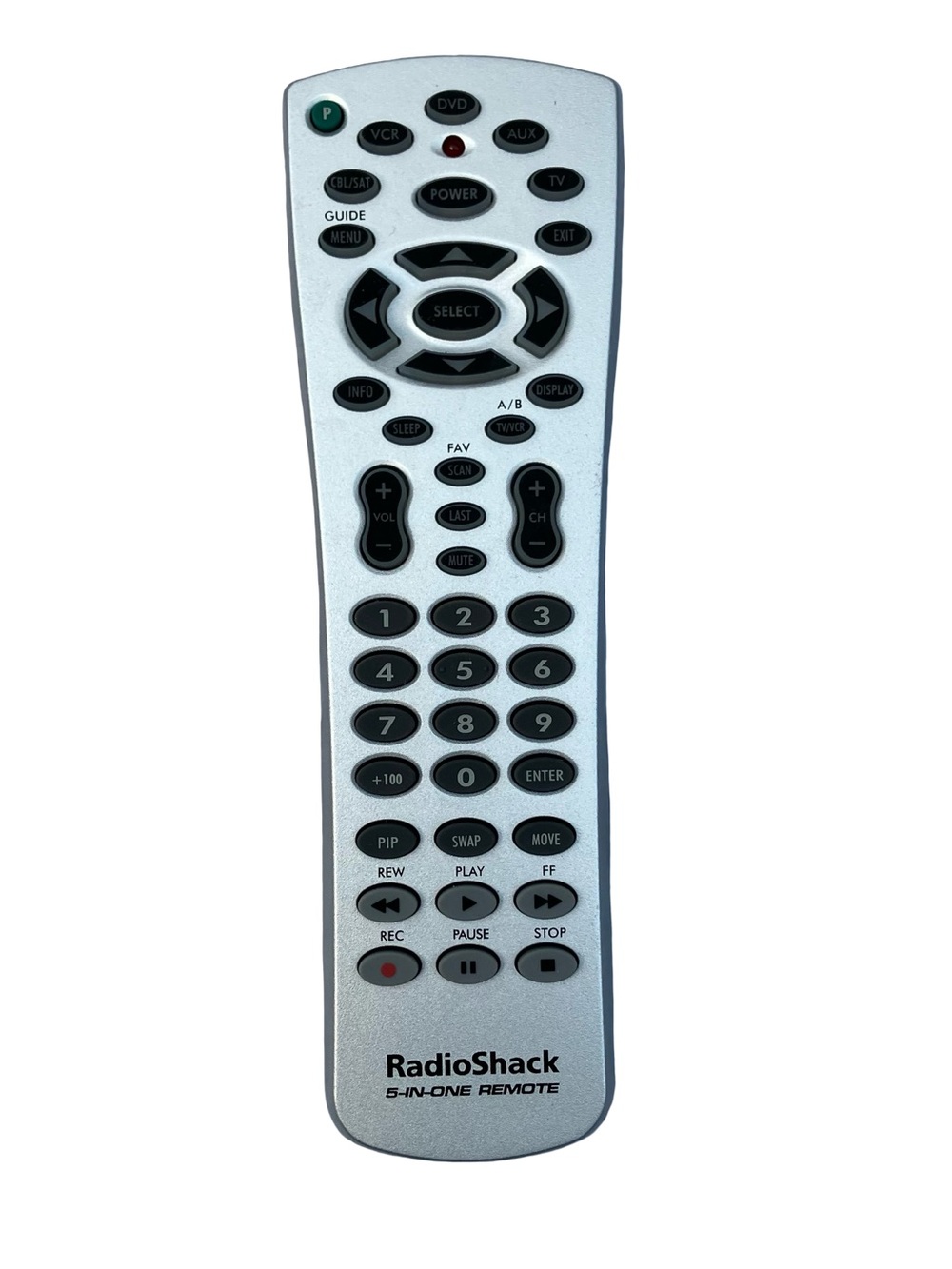 RadioShack 5-in-One Universal TV Remote Control Silver VTG No. 15-2115 Tested